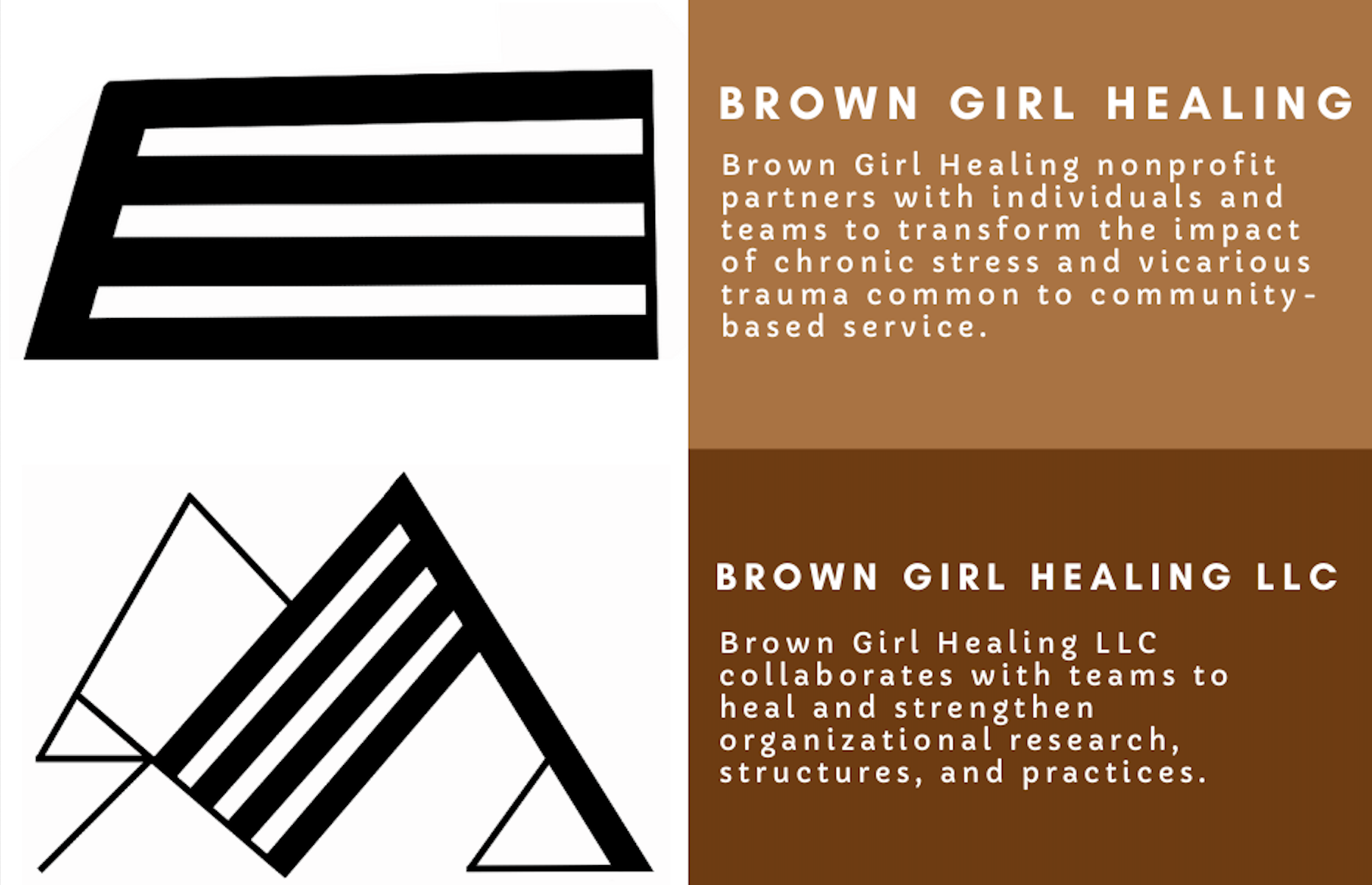 Brown Girl Healing Logo - Mountains in Black and white .